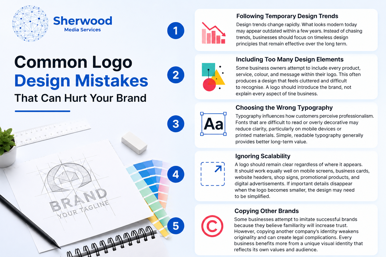 Sherwood Media Services | What Your Company Logos Say About Your Business (And Why Customers Judge It in Seconds) Common Logo Design Mistakes That Can Hurt Your Brand